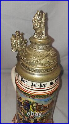 Vintage German Lithophane Regimental Beer Stein 1909-11 Unusual Finial