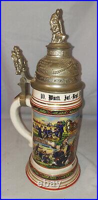 Vintage German Lithophane Regimental Beer Stein 1909-11 Unusual Finial