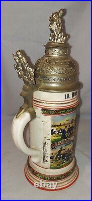 Vintage German Lithophane Regimental Beer Stein 1909-11 Unusual Finial