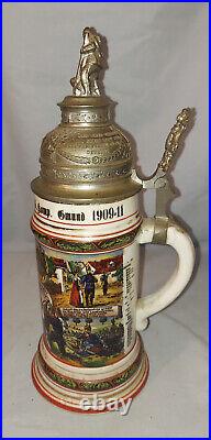 Vintage German Lithophane Regimental Beer Stein 1909-11 Unusual Finial