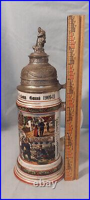 Vintage German Lithophane Regimental Beer Stein 1909-11 Unusual Finial