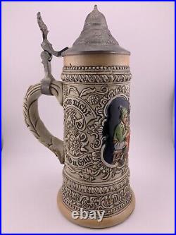 Vintage German Mug Beer Stein with Pewter Lid -10 inches tall