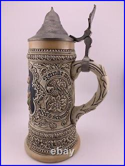 Vintage German Mug Beer Stein with Pewter Lid -10 inches tall