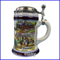 Vintage German Porcelain Beer Stein Mug with Lid German Military Regiment