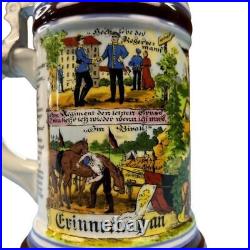 Vintage German Porcelain Beer Stein Mug with Lid German Military Regiment