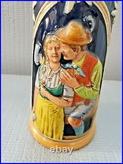 Vintage German Porcelain Lidded Beer Stein Germany 11'' T