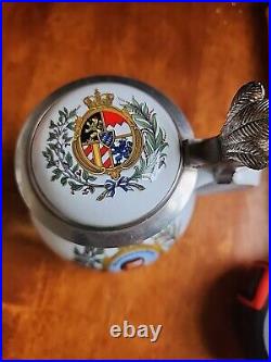 Vintage German Pre WW1 signed Lidded Beer Stein Mug 6.5 King Ludwig II
