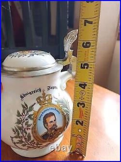 Vintage German Pre WW1 signed Lidded Beer Stein Mug 6.5 King Ludwig II