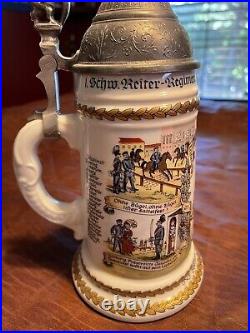 Vintage German Regimental Beer Stein Cavalry 1896-99 EUC