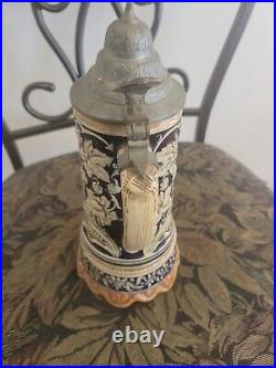 Vintage German Rembra met saskia Pewter Lidded Beer Stein Swiss Music Box
