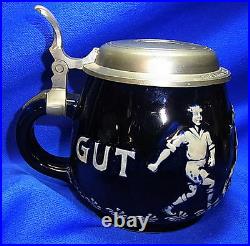 Vintage German Tin Top Lidded Beer Stein Soccer Gut Tritt #XX