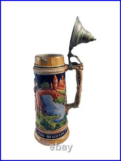 Vintage Gerz German Beer Stein 14 Tall 1.5 Liters 1862 Castle Man Horse Horn