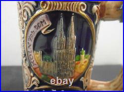 Vintage Gerz German Cities Pewter Lidded Beer Stein Hand Painted 9 7/8