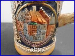 Vintage Gerz German Cities Pewter Lidded Beer Stein Hand Painted 9 7/8