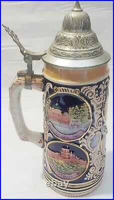 Vintage Gerz German Cities Themed Lidded Beer Stein Mug