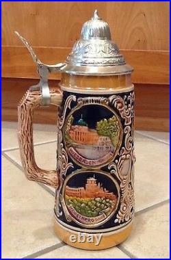 Vintage Gerz German Cities Themed Lidded Beer Stein Mug Hand Painted