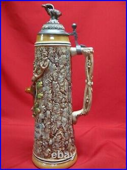 Vintage Gerzit German Stag 2 Liter Beer Stein 18 Excellent Condition