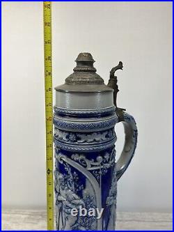 Vintage Huge German Stein withLid, 4 Liter 20.5 Inches Blue
