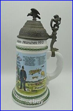 Vintage Imperial German Ceramic Lidded Stein For A WWI Barvarian Flyer
