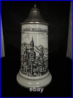 Vintage KUHR Muhlried German Porcelain Beer Stein with Zinn Lid, German Beer Mug