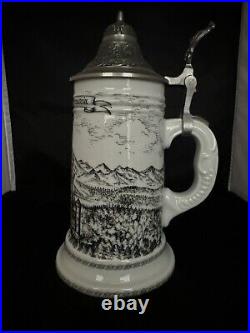 Vintage KUHR Muhlried German Porcelain Beer Stein with Zinn Lid, German Beer Mug