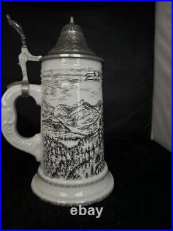 Vintage KUHR Muhlried German Porcelain Beer Stein with Zinn Lid, German Beer Mug