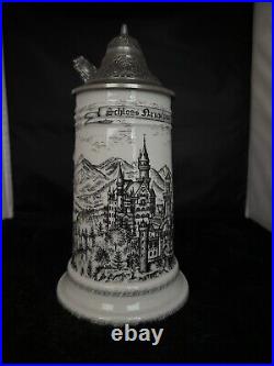 Vintage KUHR Muhlried German Porcelain Beer Stein with Zinn Lid, German Beer Mug