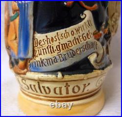 Vintage King German Lidded Beer Stein Gumbrinus und St. Salvator with Handle