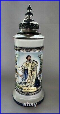 Vintage King Ludwig II Bavaria German Large Hand Painted Beer Stein 10.5 Marked