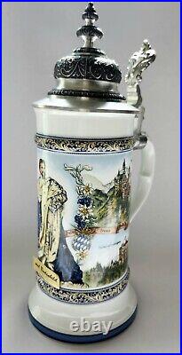 Vintage King Ludwig II Bavaria German Large Hand Painted Beer Stein 10.5 Marked