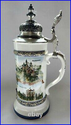 Vintage King Ludwig II Bavaria German Large Hand Painted Beer Stein 10.5 Marked