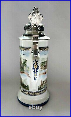 Vintage King Ludwig II Bavaria German Large Hand Painted Beer Stein 10.5 Marked