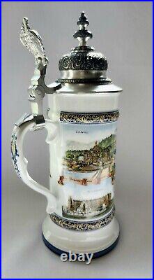 Vintage King Ludwig II Bavaria German Large Hand Painted Beer Stein 10.5 Marked