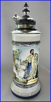 Vintage King Ludwig II Bavaria German Large Hand Painted Beer Stein 10.5 Marked