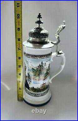 Vintage King Ludwig II Bavaria German Large Hand Painted Beer Stein 10.5 Marked