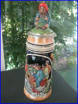 Vintage Large Ceramic West German Beer Stein 3D Old Man on Lid
