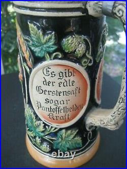 Vintage Large Ceramic West German Beer Stein 3D Old Man on Lid