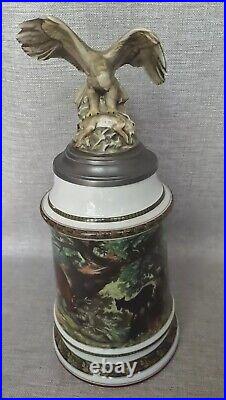 Vintage Large Huge Pewter Lid German Beer Stein Tankard 15 Eagle Prey Theme 3L