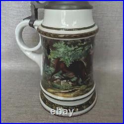 Vintage Large Huge Pewter Lid German Beer Stein Tankard 15 Eagle Prey Theme 3L