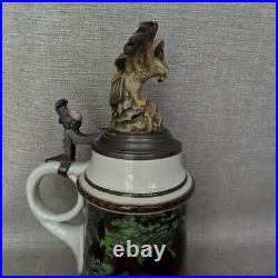 Vintage Large Huge Pewter Lid German Beer Stein Tankard 15 Eagle Prey Theme 3L