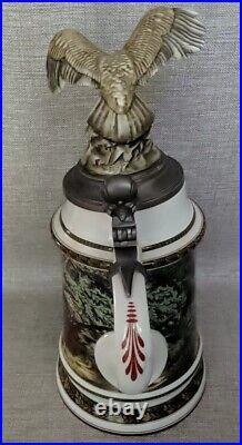 Vintage Large Huge Pewter Lid German Beer Stein Tankard 15 Eagle Prey Theme 3L