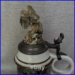 Vintage Large Huge Pewter Lid German Beer Stein Tankard 15 Eagle Prey Theme 3L