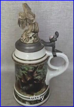 Vintage Large Huge Pewter Lid German Beer Stein Tankard 15 Eagle Prey Theme 3L