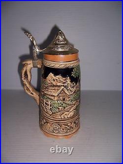 Vintage Lidded Beer Stein With Music Box And German Dancing Flute Playing Scene