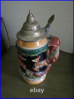 Vintage Original King Fox Handle German Lidded Beer Stein Mug Germany