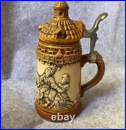 Vintage Original King German Lidded Beer Stein Knights Jousting Horse 3D Artwork