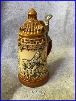 Vintage Original King German Lidded Beer Stein Knights Jousting Horse 3D Artwork