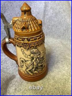 Vintage Original King German Lidded Beer Stein Knights Jousting Horse 3D Artwork