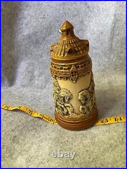 Vintage Original King German Lidded Beer Stein Knights Jousting Horse 3D Artwork