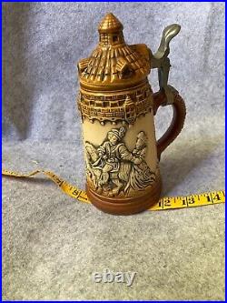 Vintage Original King German Lidded Beer Stein Knights Jousting Horse 3D Artwork